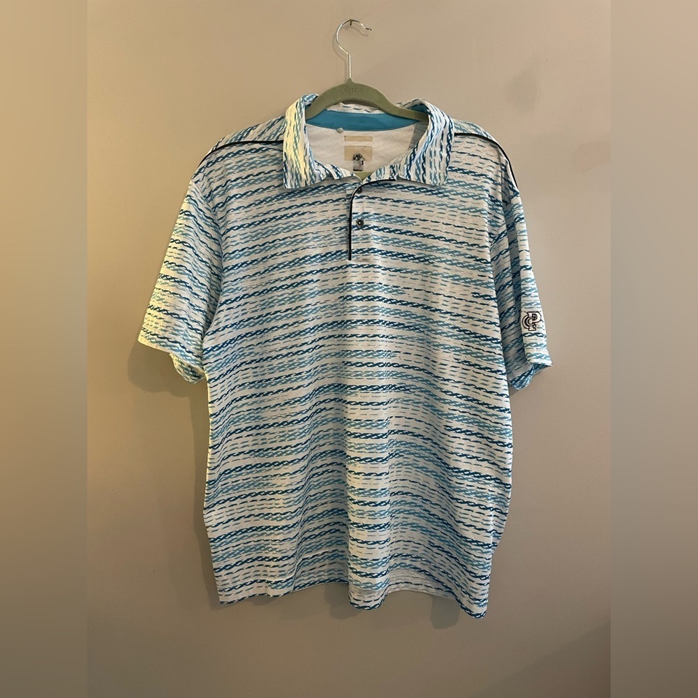 Adidas Blue and White Printed Golf Polo